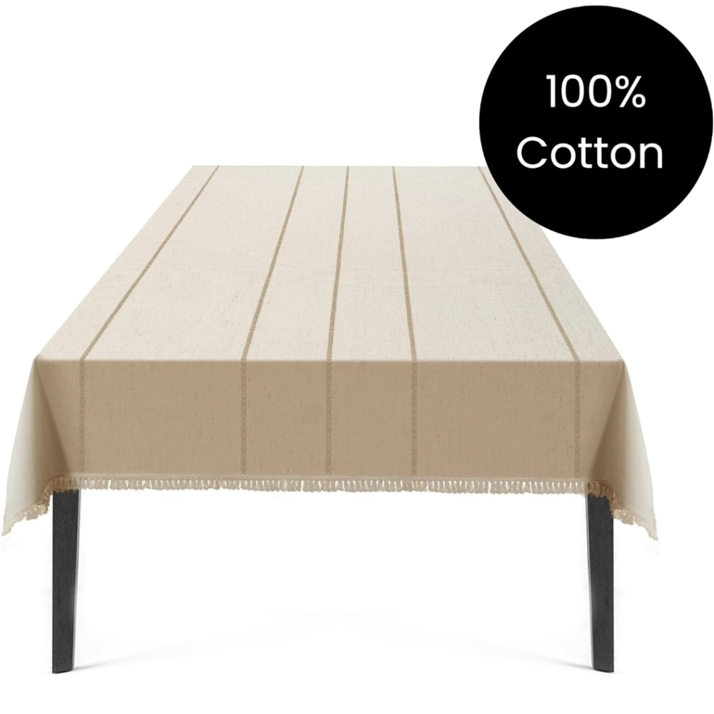 NWT Cottoniva Cream Rustic Tablecloth with Fringe 55 Inch 100% Cotton